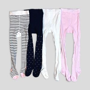 H&M Baby Girl Tights Bundle – Stripes, Polka Dots, White & Pink – Size 1.5–2Y